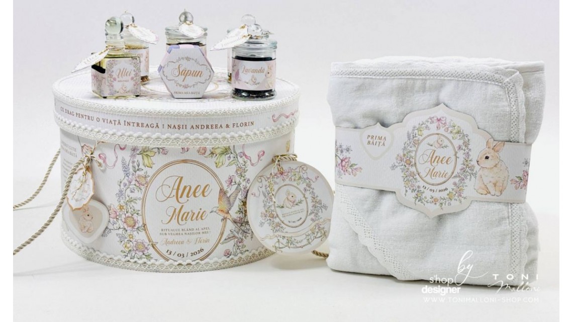 Set Prima Băiță cu Nașii după Botez Belle Époque Floral Garden 27